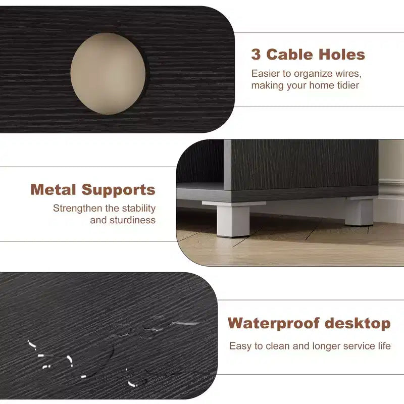 Meuble TV de 159 cm avec portes en verre ondulé, meuble TV rustique pour salon avec 2 armoires et 4 étagères ouvertes - Console en bois