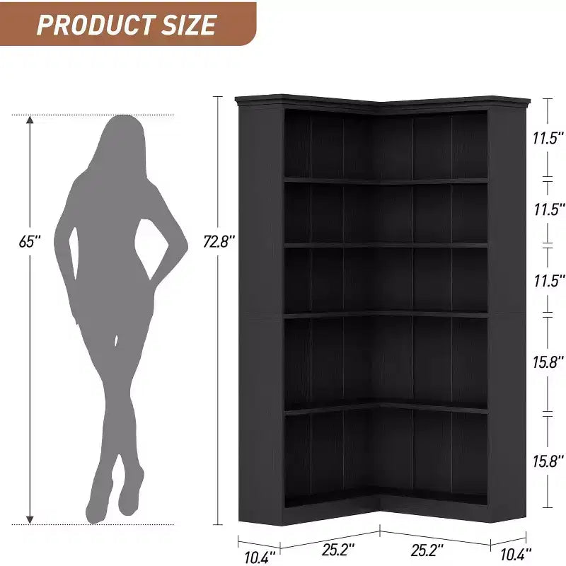 Étagère d'angle en forme de L de 73 po – Étagère de style rustique à 5 niveaux avec capacité de 60 lb, panneaux en MDF épaissi