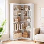 Étagère d'angle en forme de L de 73 po – Étagère de style rustique à 5 niveaux avec capacité de 60 lb, panneaux en MDF épaissi