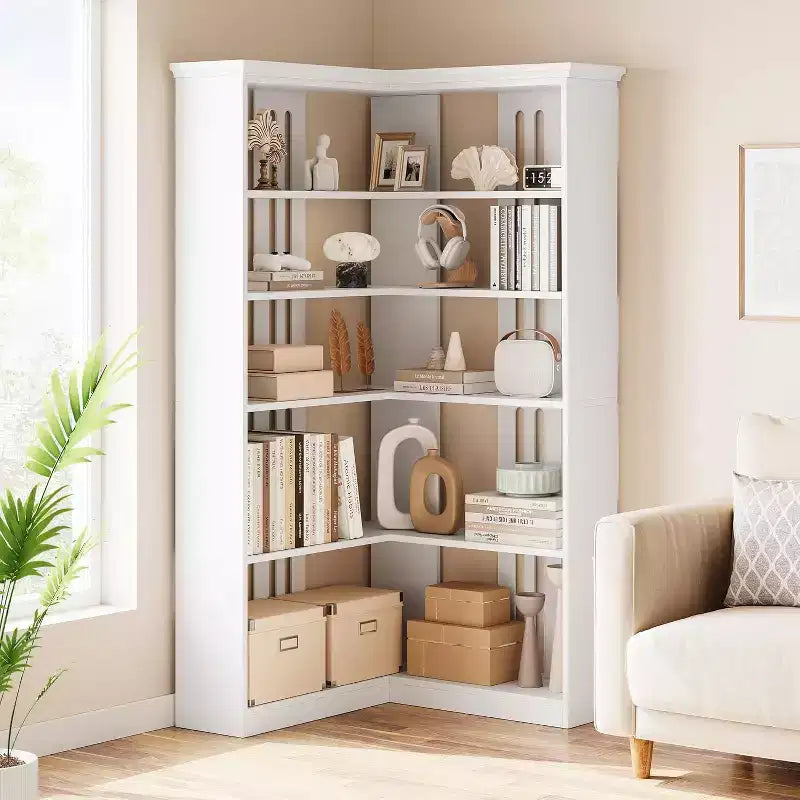 Étagère d'angle en forme de L de 73 po – Étagère de style rustique à 5 niveaux avec capacité de 60 lb, panneaux en MDF épaissi