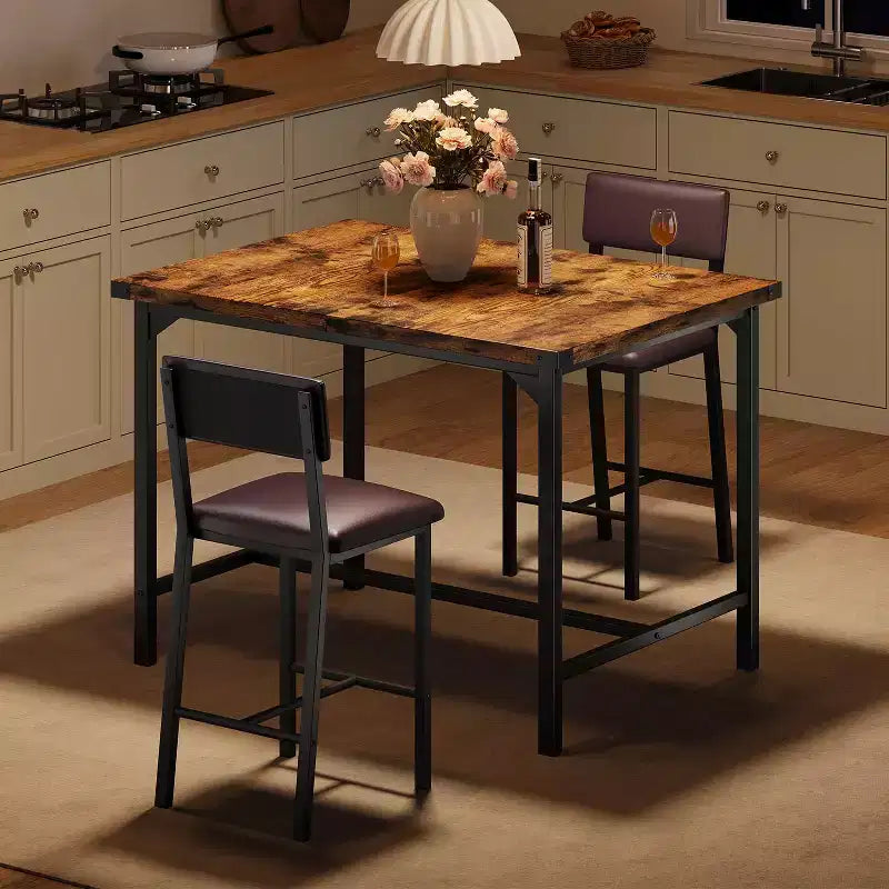 Ensemble de salle à manger pour 2 personnes avec repose-pieds et dossier, table à hauteur de comptoir avec 2 chaises de bar rembourrées, ensemble de table de cuisine avec protection d'angle