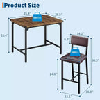 Ensemble de salle à manger pour 2 personnes avec repose-pieds et dossier, table à hauteur de comptoir avec 2 chaises de bar rembourrées, ensemble de table de cuisine avec protection d'angle