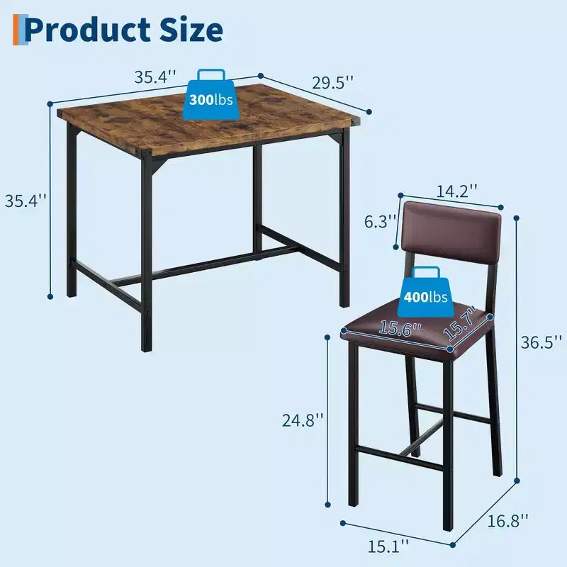 Ensemble de salle à manger pour 2 personnes avec repose-pieds et dossier, table à hauteur de comptoir avec 2 chaises de bar rembourrées, ensemble de table de cuisine avec protection d'angle