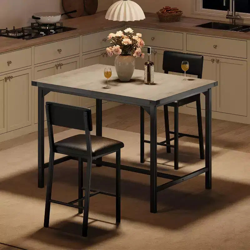 Ensemble de salle à manger pour 2 personnes avec repose-pieds et dossier, table à hauteur de comptoir avec 2 chaises de bar rembourrées, ensemble de table de cuisine avec protection d'angle