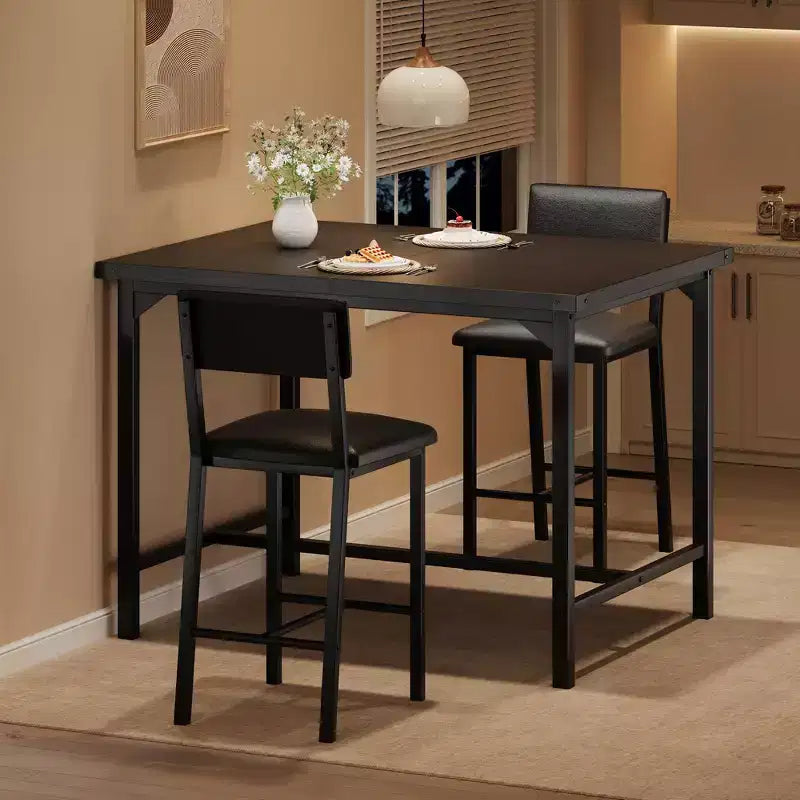 Ensemble de salle à manger pour 2 personnes avec repose-pieds et dossier, table à hauteur de comptoir avec 2 chaises de bar rembourrées, ensemble de table de cuisine avec protection d'angle