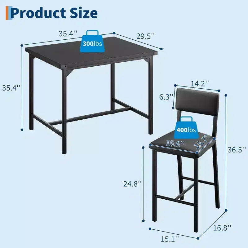 Ensemble de salle à manger pour 2 personnes avec repose-pieds et dossier, table à hauteur de comptoir avec 2 chaises de bar rembourrées, ensemble de table de cuisine avec protection d'angle