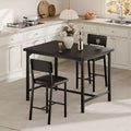 Dining Table Set for 2 W/Footrest & Backrest, Counter Height Table with 2 Upholstered Bar Chairs, Kitchen Table Set with Corner Protector