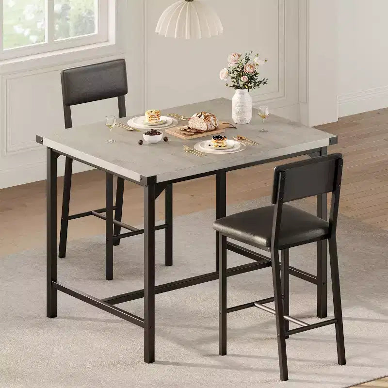 Ensemble de salle à manger pour 2 personnes avec repose-pieds et dossier, table à hauteur de comptoir avec 2 chaises de bar rembourrées, ensemble de table de cuisine avec protection d'angle