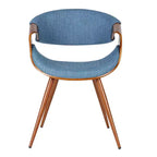 Armen Living, Chaise de salle à manger Butterfly Mid-Century en noyer et tissu bleu