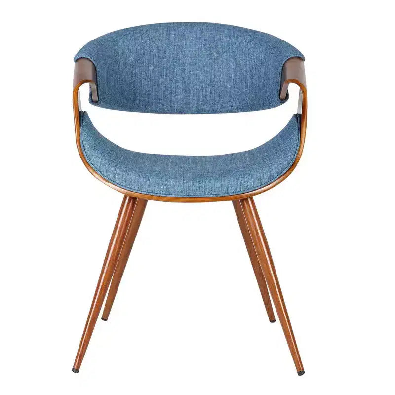 Armen Living, Chaise de salle à manger Butterfly Mid-Century en noyer et tissu bleu
