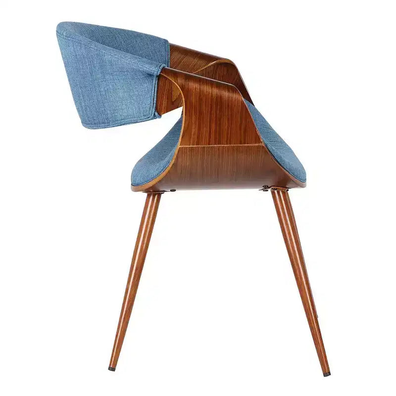 Armen Living, Chaise de salle à manger Butterfly Mid-Century en noyer et tissu bleu