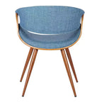 Armen Living, Chaise de salle à manger Butterfly Mid-Century en noyer et tissu bleu