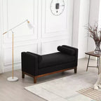 Boucle Upholstered Bench, Ottoman Bench with Wood Legs & Bolster Pillows For End Of Bed, Bedroom, Living Room, Entryway