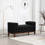 Banc rembourré en Boucle, repose-pieds avec pieds en bois et traversins pour le bout du lit, la chambre, le salon, l'entrée