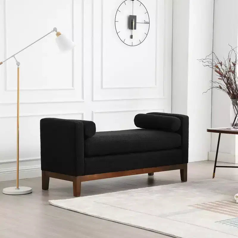 Banc rembourré en Boucle, repose-pieds avec pieds en bois et traversins pour le bout du lit, la chambre, le salon, l'entrée