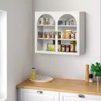 Meuble Mural 2 Portes Okak avec Motif Tressé, 3 Étages de Rangement et Portes en Verre pour Entrée/Salle à Manger/Salon/Cuisine