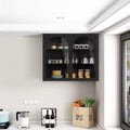 Meuble Mural 2 Portes Okak avec Motif Tressé, 3 Étages de Rangement et Portes en Verre pour Entrée/Salle à Manger/Salon/Cuisine