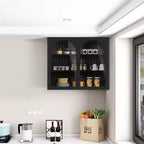 Meuble Mural 2 Portes Okak avec Motif Tressé, 3 Étages de Rangement et Portes en Verre pour Entrée/Salle à Manger/Salon/Cuisine