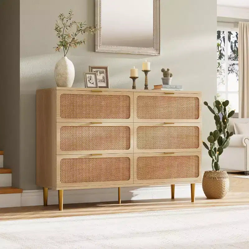 Commode double à 6 tiroirs - Grand plateau, grande capacité de rangement pour chambre à coucher ou salon