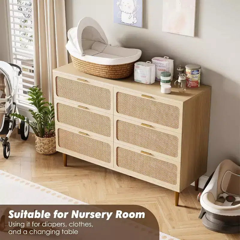 Commode double à 6 tiroirs - Grand plateau, grande capacité de rangement pour chambre à coucher ou salon
