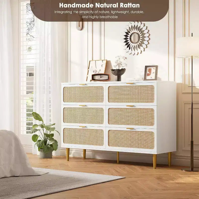 Commode double à 6 tiroirs - Grand plateau, grande capacité de rangement pour chambre à coucher ou salon