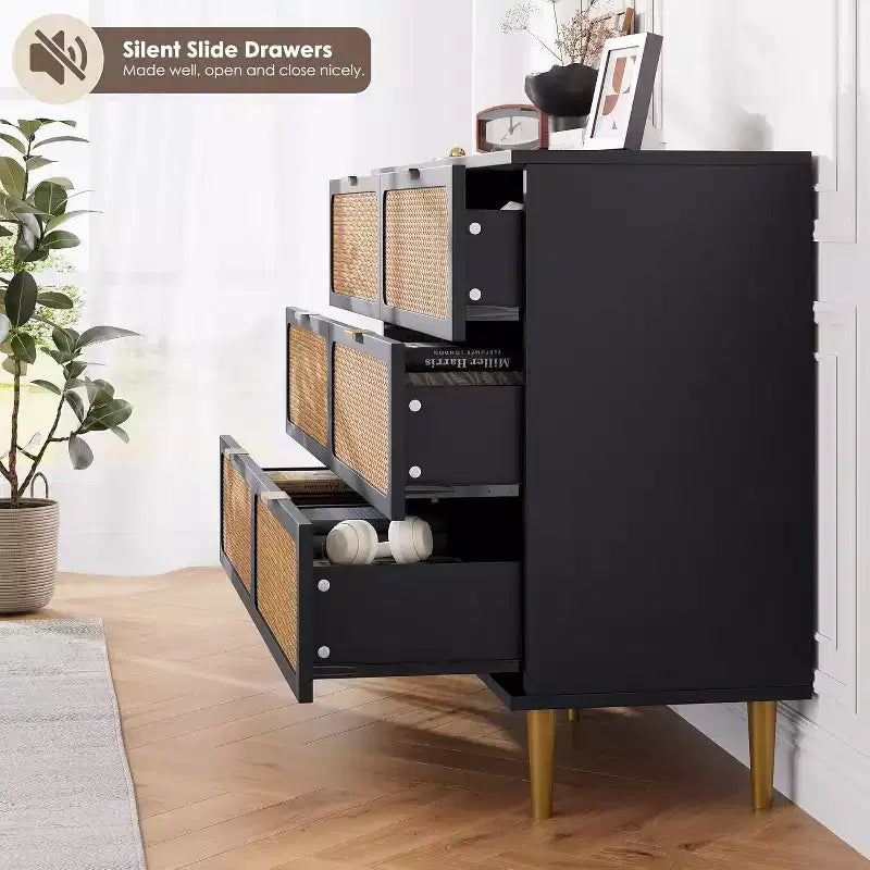 Commode double à 6 tiroirs - Grand plateau, grande capacité de rangement pour chambre à coucher ou salon