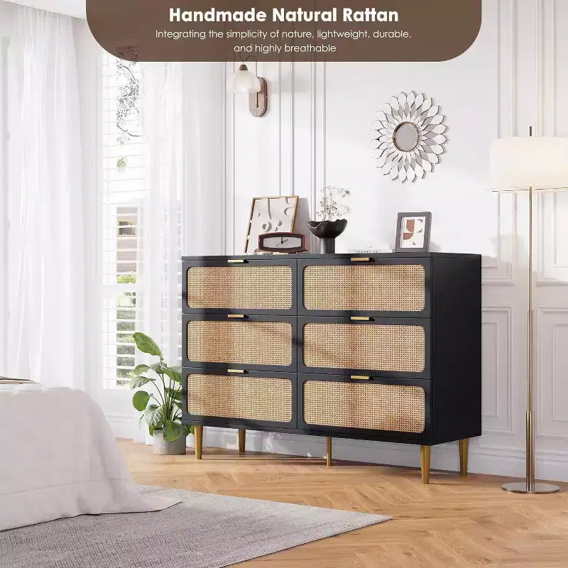 Commode double à 6 tiroirs - Grand plateau, grande capacité de rangement pour chambre à coucher ou salon