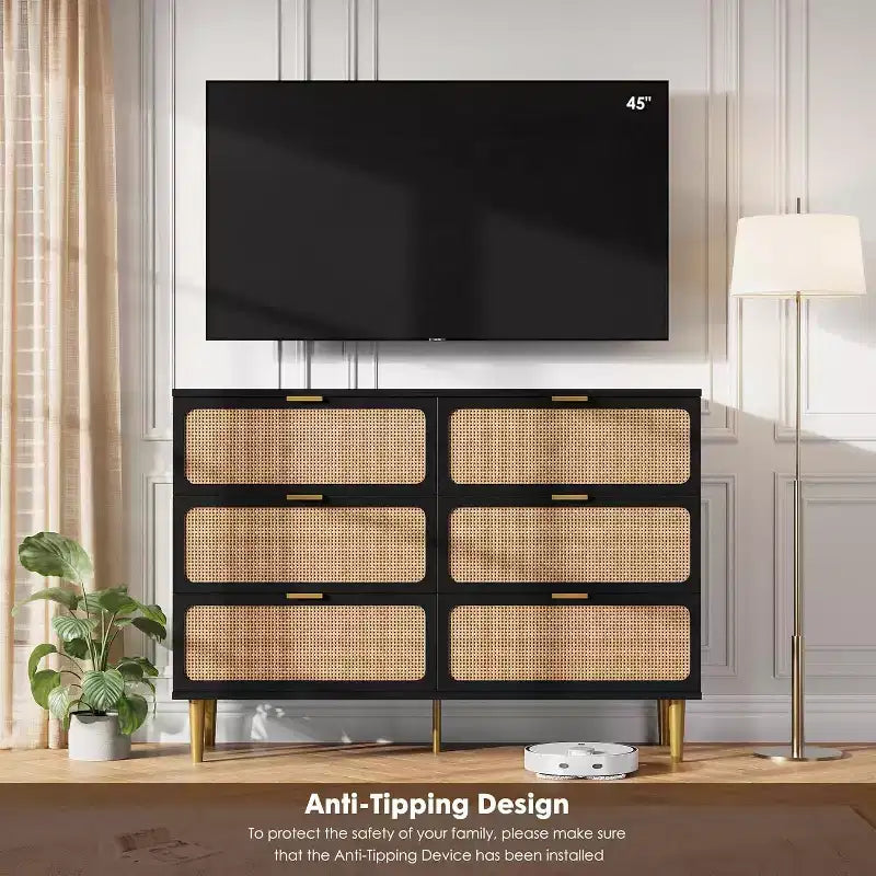 Commode double à 6 tiroirs - Grand plateau, grande capacité de rangement pour chambre à coucher ou salon