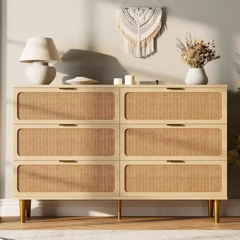 Commode double à 6 tiroirs - Grand plateau, grande capacité de rangement pour chambre à coucher ou salon