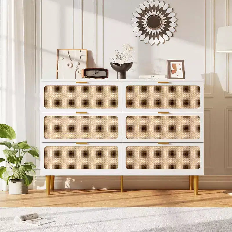Commode double à 6 tiroirs - Grand plateau, grande capacité de rangement pour chambre à coucher ou salon