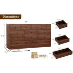 Commode 12 tiroirs pour chambre à coucher, commode en bois de 61 pouces avec prise électrique, grande commode à tiroirs