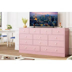 Commode 12 tiroirs pour chambre à coucher, commode en bois de 61 pouces avec prise électrique, grande commode à tiroirs