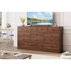 Commode 12 tiroirs pour chambre à coucher, commode en bois de 61 pouces avec prise électrique, grande commode à tiroirs