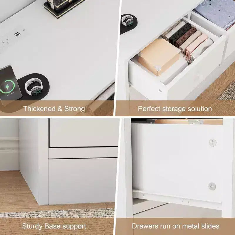 Commode 12 tiroirs pour chambre à coucher, commode en bois de 61 pouces avec prise électrique, grande commode à tiroirs