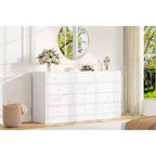 Commode 12 tiroirs pour chambre à coucher, commode en bois de 61 pouces avec prise électrique, grande commode à tiroirs