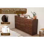 Commode 12 tiroirs pour chambre à coucher, commode en bois de 61 pouces avec prise électrique, grande commode à tiroirs
