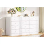 Commode 12 tiroirs pour chambre à coucher, commode en bois de 61 pouces avec prise électrique, grande commode à tiroirs