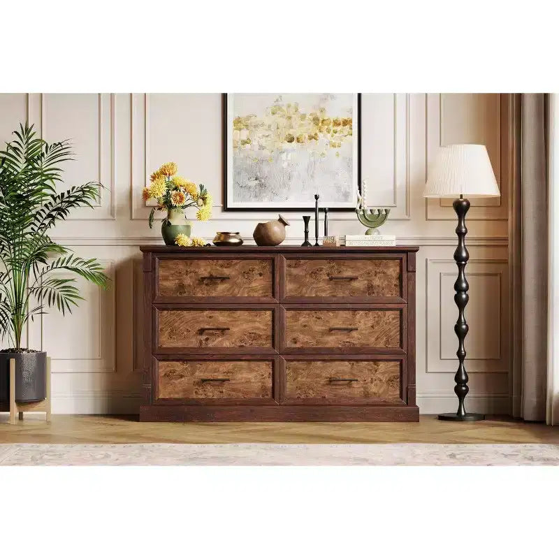 Commode de ferme à 6 tiroirs, commode en bois de 120 cm de long, organisateur de placards, commode rustique
