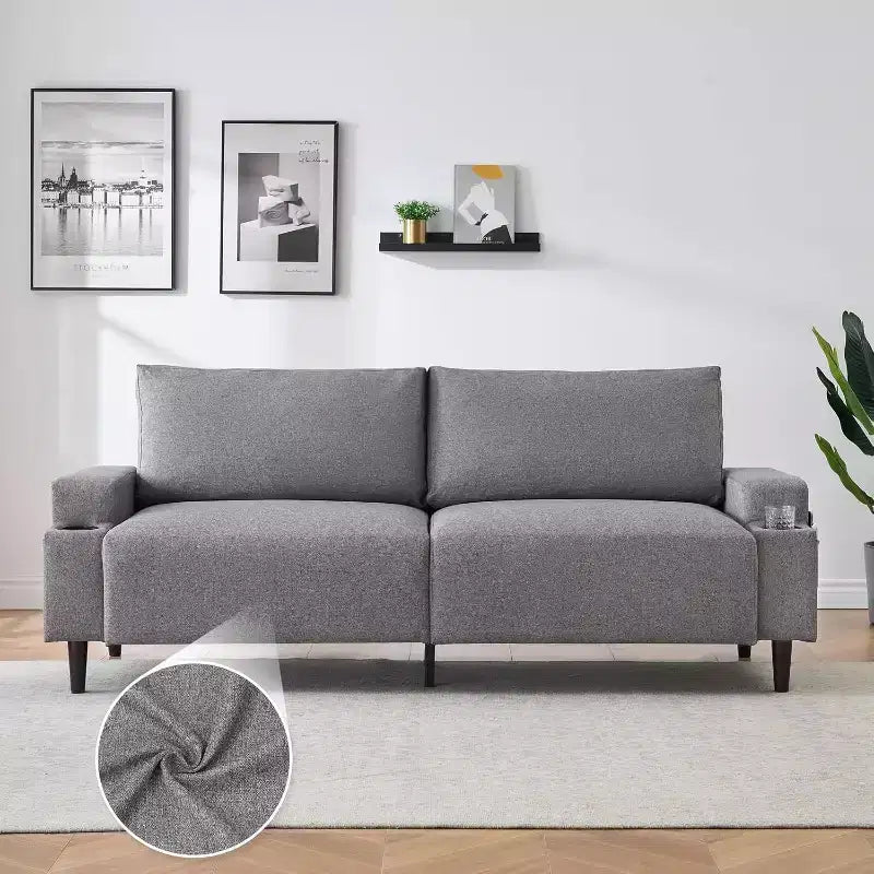 Canapé inclinable moderne en tissu de 205 cm pour salon, avec accoudoirs et coussins