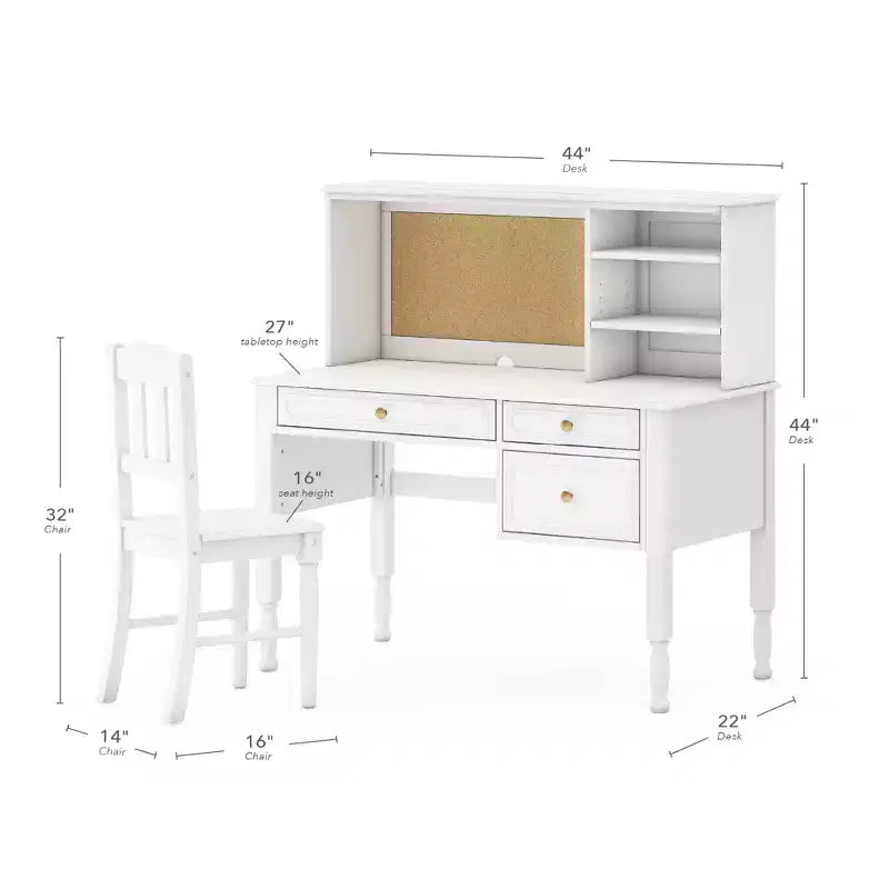 Bureau, huche et chaise pour enfants Guidecraft Avery - Blanc : Bureau d'ordinateur en bois pour enfants avec étagères de rangement et tiroirs, table d'étude et chaise pour filles