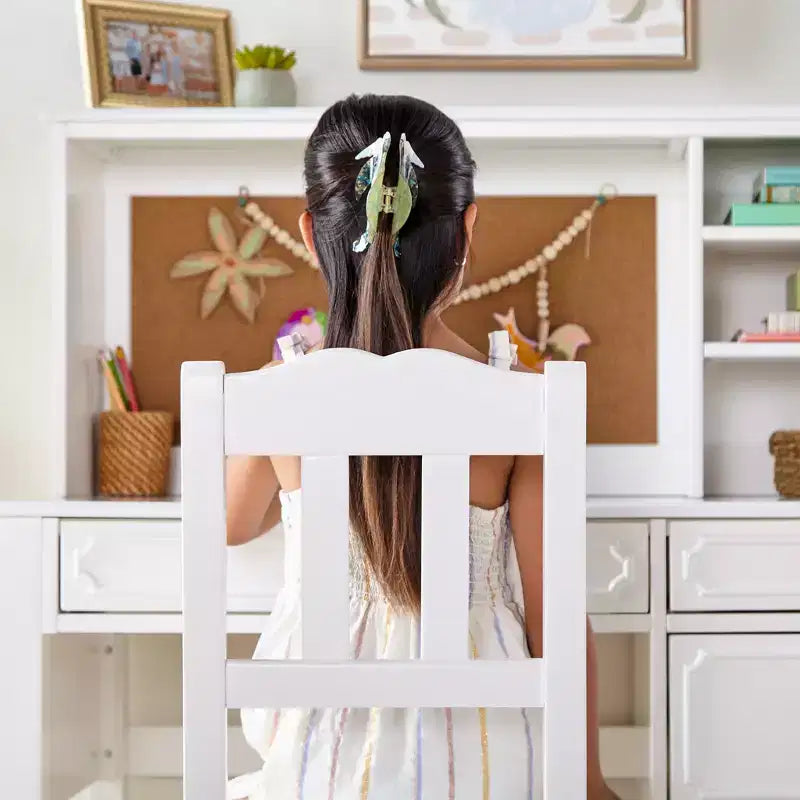 Bureau, huche et chaise pour enfants Guidecraft Avery - Blanc : Bureau d'ordinateur en bois pour enfants avec étagères de rangement et tiroirs, table d'étude et chaise pour filles