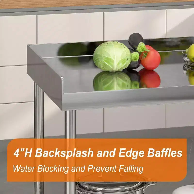 Acekool Table de préparation en acier inoxydable NSF 36 avec dosseret Plan de travail commercial réglable pour restaurants et cuisines domestiques