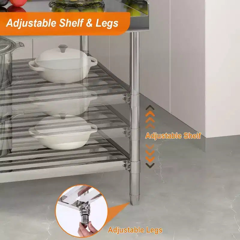 Acekool Table de préparation en acier inoxydable NSF 36 avec dosseret Plan de travail commercial réglable pour restaurants et cuisines domestiques