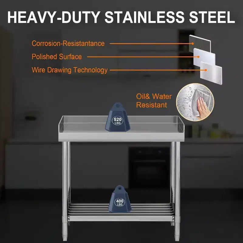 Acekool Table de préparation en acier inoxydable NSF 36 avec dosseret Plan de travail commercial réglable pour restaurants et cuisines domestiques