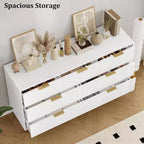 Commode à 7 tiroirs - Rangement en bois large avec poignées métalliques pour chambre et salon