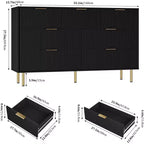 Commode à 7 tiroirs - Rangement en bois large avec poignées métalliques pour chambre et salon