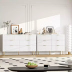 Commode à 7 tiroirs - Rangement en bois large avec poignées métalliques pour chambre et salon