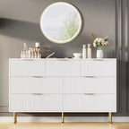 Commode à 7 tiroirs - Rangement en bois large avec poignées métalliques pour chambre et salon