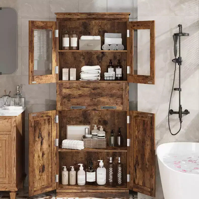 GustoWave 66.9Meuble de Rangement avec Portes et Étagères, Meuble Haut de Salle de Bain avec Tiroir, Meuble de Rangement sur Pied