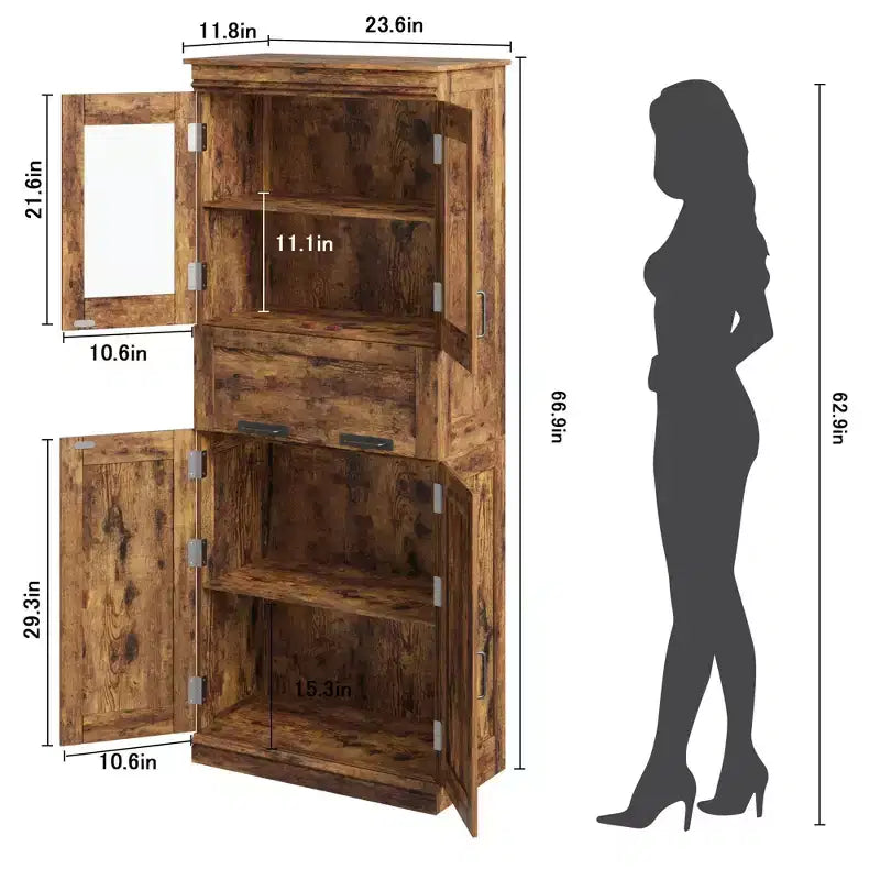 GustoWave 66.9Meuble de Rangement avec Portes et Étagères, Meuble Haut de Salle de Bain avec Tiroir, Meuble de Rangement sur Pied